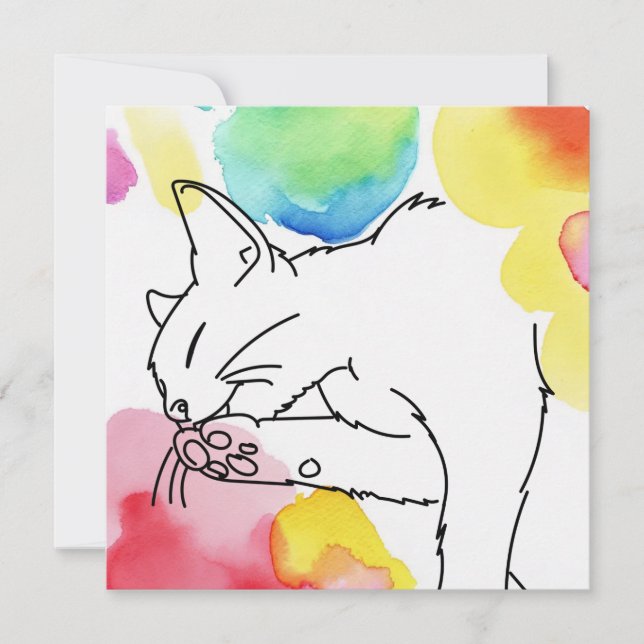 Invitación Boceto de gato colorido (Anverso)