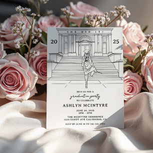 Invitación Boceto de graduada femenino y elegante