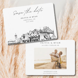 Invitación Boceto de la silueta de Portland para boda Save th