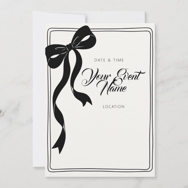 Invitación Boceto de marco de lazo negro Chic (Anverso)
