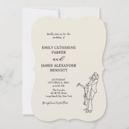 Invitación Boceto de pareja de casados con código QR dibujado