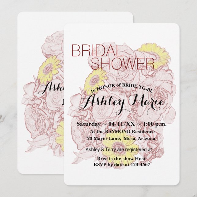 Invitación Boceto de ramo de terracota para ducha floral de n (Anverso / Reverso)