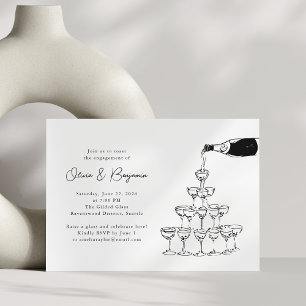 Invitación Boceto de torre de champán para fiesta de compromi