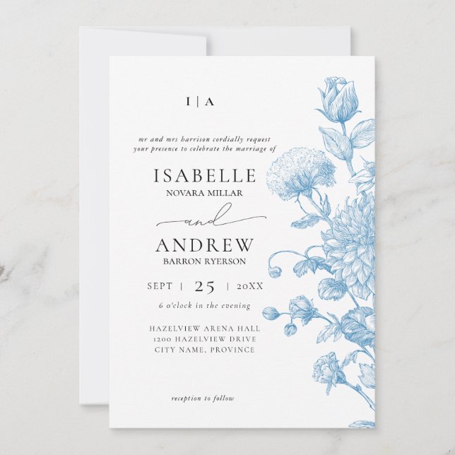 Invitación Boceto floral Boda (Anverso)
