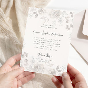 Invitación Boceto floral dulce   Bautismo elegante