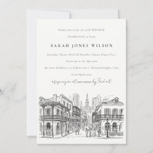 Invitación Boceto Mínimo Cumpleaños Nueva Orleans Louisiana