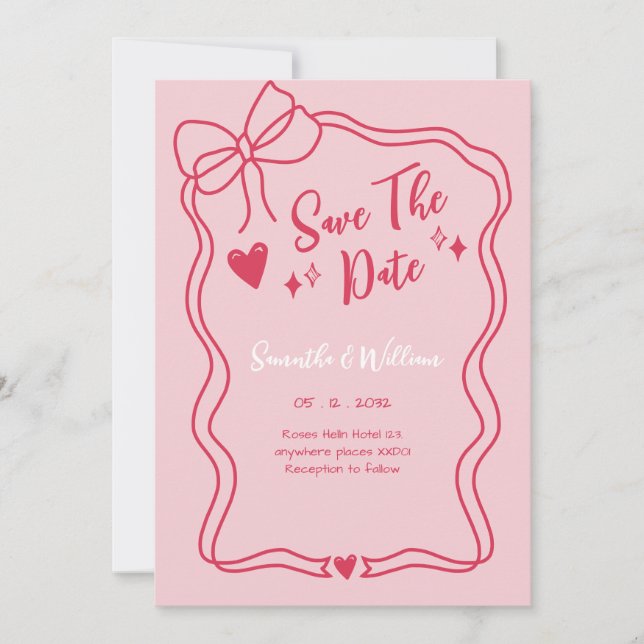 Invitación Boceto Rosa Caprichoso Guardar la Fecha (Anverso)