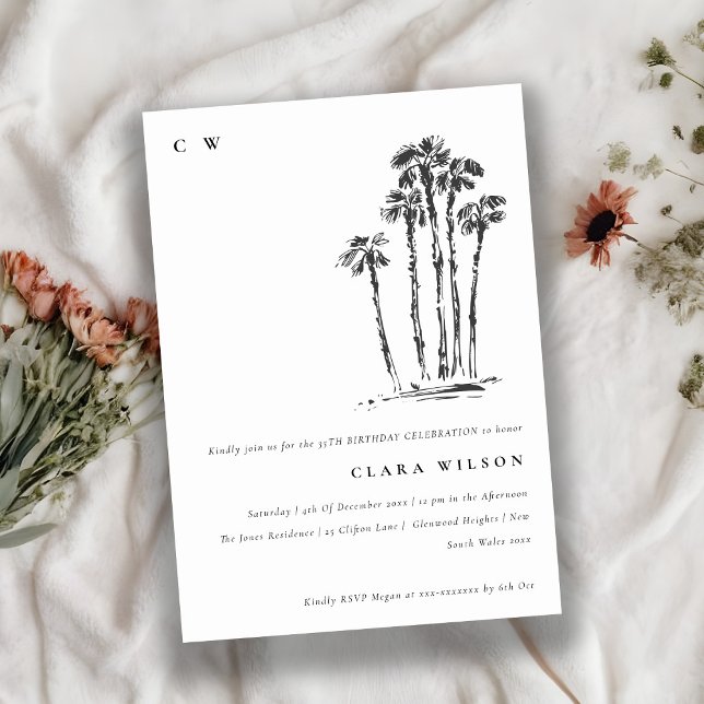 Invitación Boceto Tropical Coastal Palm Tree Cumpleaños (Subido por el creador)