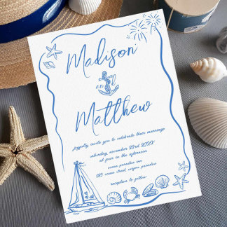 Invitación Bocetos a Mano Anchor Playa Bodas Náuticas