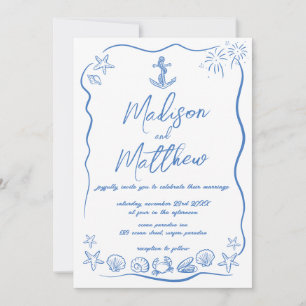 Invitación Bocetos a Mano Anchor Playa Bodas Náuticas 