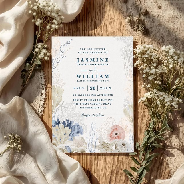 Invitación Bocetos de conchas Chic moderno elegante boda códi (Subido por el creador)