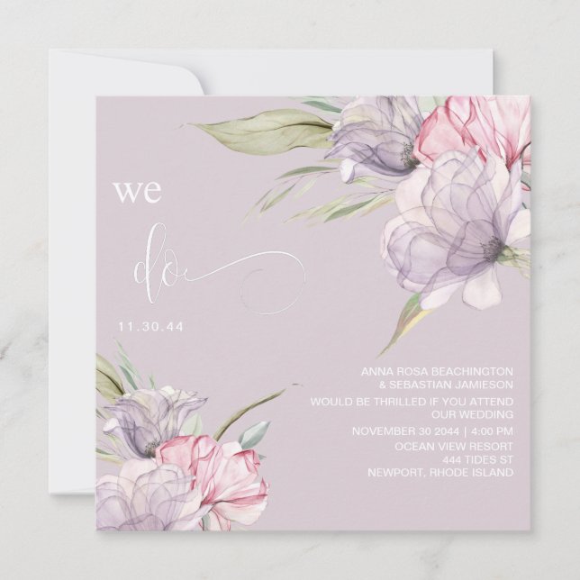 Invitación *~* Bocetos florales AR15 RSVP RUBOR QR BODA (Anverso)