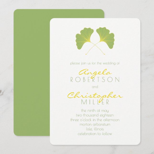 Invitación Boda 2 de las hojas verdes de la primavera de Gink (Anverso / Reverso)