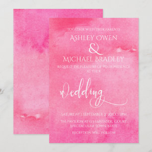 Invitación Boda 2 de Tipografía Elegante Acuarela Rosa Fuerte