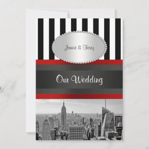 Invitación Boda 2P de la franja blanca negra de la cadena NYC