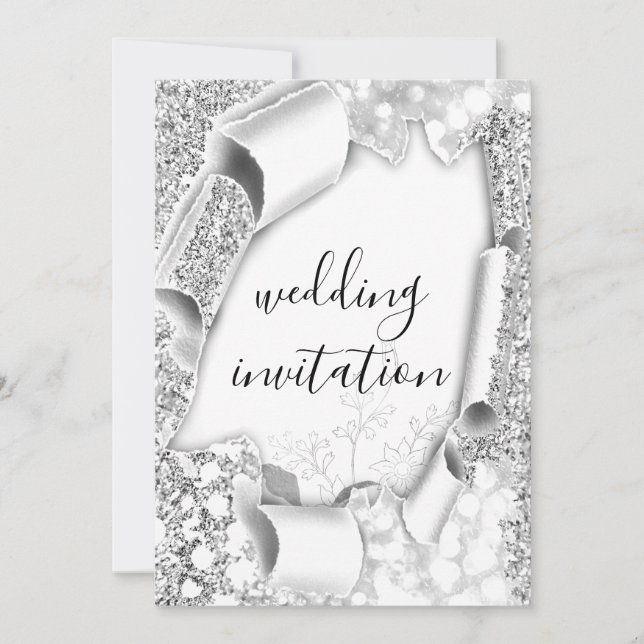 Invitación Boda 3D Efecto de carro Blanco Floraciones de marc (Anverso)
