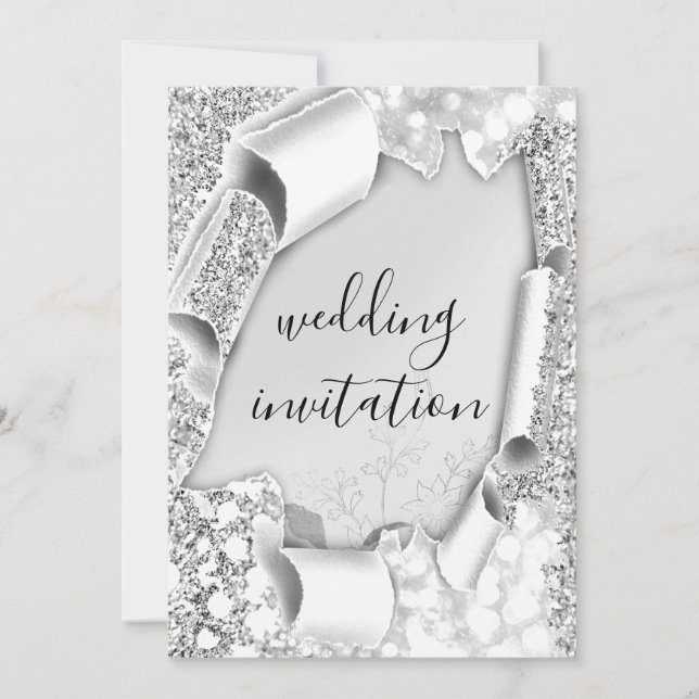 Invitación Boda 3D Efecto de carro Marco Floraciones Gris pla (Anverso)