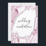 Invitación Boda 3D Efecto de carro Purpurina blanco rosado<br><div class="desc">Elegante invitación moderna a los vidrios Diseño FlorenceK</div>