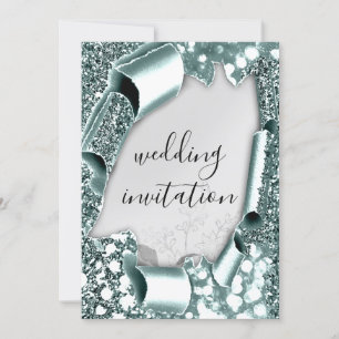 Invitación Boda 3D Efecto Frame Florals Plata Smoky Verde azu