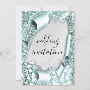 Invitación Boda 3D Efecto Marco Floración Plata Mint Aqua