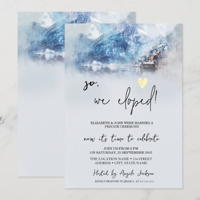 Invitación Boda a escondidas en el lago de montaña en inviern (Anverso / Reverso)