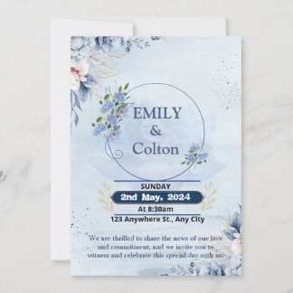 invitación boda a la marina moderna y flores azul 