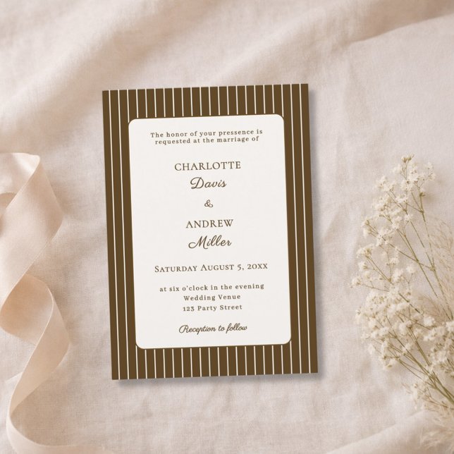 Invitación Boda a rayas marrones de marfil de Mocha (Subido por el creador)