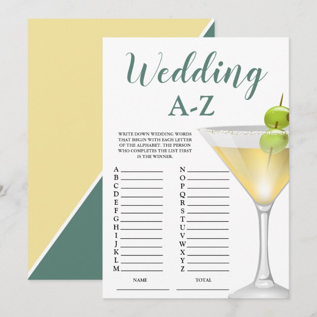 Invitación Boda A-Z Elegante juego de ducha de novia (Anverso / Reverso)