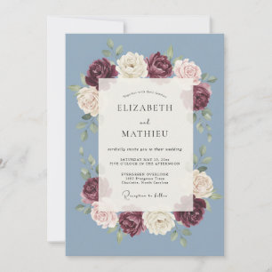 Invitación Boda Abrazo de Pétalo Azul Pizarra