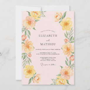 Invitación Boda Abrazo Floral Amarillo Melocotón