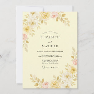 Invitación Boda Abrazo Floral Amarillo Pastel