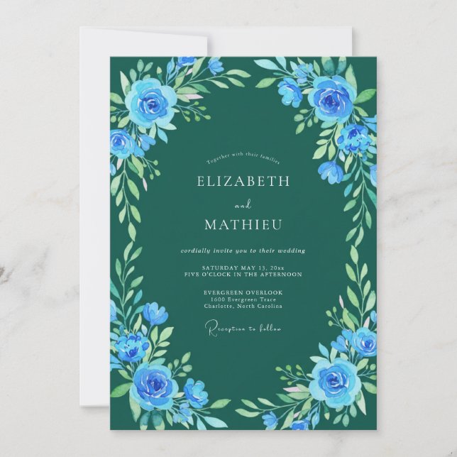 Invitación Boda Abrazo Floral Azul (Anverso)