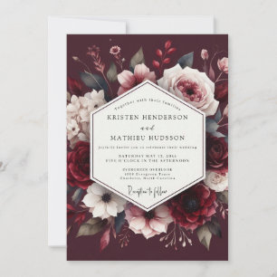 Invitación Boda abrazo floral borgoña