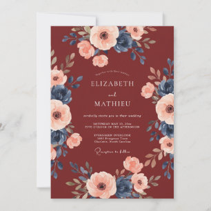 Invitación Boda Abrazo Floral Borgoña