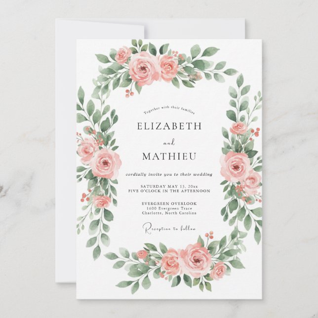 Invitación Boda Abrazo Floral de Melocotón (Anverso)