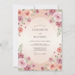 Invitación Boda Abrazo Floral Melocotón Malva