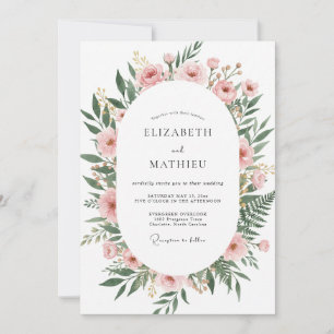 Invitación Boda Abrazo Floral Rosa Tímido