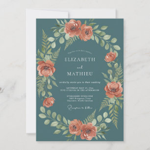 Invitación Boda Abrazo Floral Rústico Verde Azul
