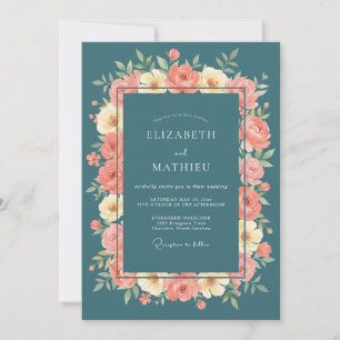 Invitación Boda Abrazo Floral Teal