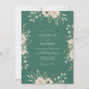 Invitación Boda Abrazo Floral Verde Azulada Lujuriosa
