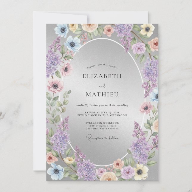 Invitación Boda Abrazo Floral Vinca Menor (Anverso)