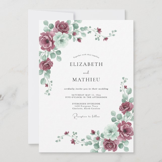 Invitación Boda Abrazo Verde Burgundy (Anverso)