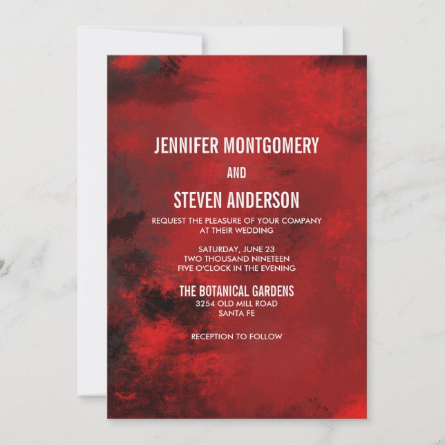 Invitación Boda abstracta artística moderna negra y roja (Anverso)