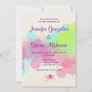 Invitación Boda abstracta colorida con salpicaduras de acuare