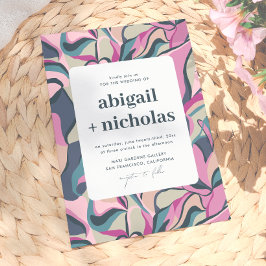 Invitación Boda Abstracta Colorida Retro Groovy Única