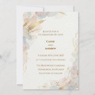 Invitación Boda abstracta con acuarela dorada pastel