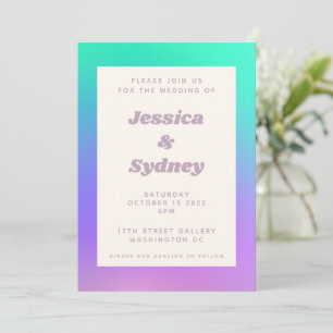Invitación Boda abstracta con gradiente verde púrpura vibrant