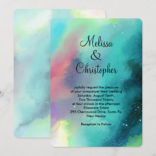 Invitación Boda abstracta de acuarela de nebulosa verde moder