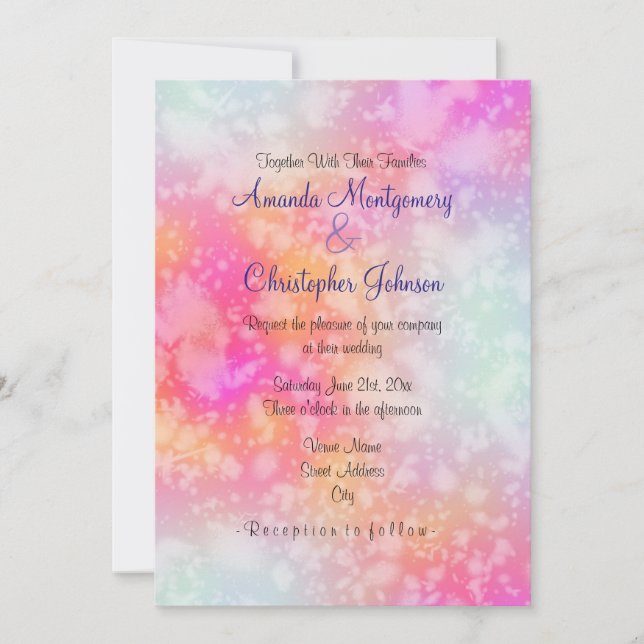 Invitación Boda abstracta de acuarela rosa y naranja (Anverso)