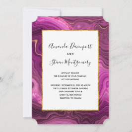 Invitación Boda abstracta de ágata y amatista púrpura y oro e
